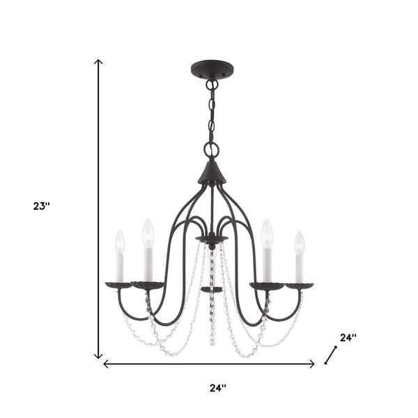 HomeRoots Black Modern Five-Light Dimmable Chandelier with Stylish Cylinder Shades for Any Room Decor 687201