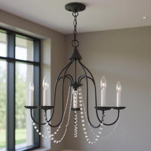 HomeRoots Black Modern Five-Light Dimmable Chandelier with Stylish Cylinder Shades for Any Room Decor 687201