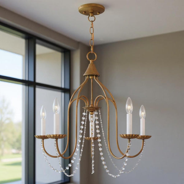 HomeRoots Five Light Dimmable Chandelier - Modern Steel Design with Adjustable Brightness for Elegant Spaces 687202