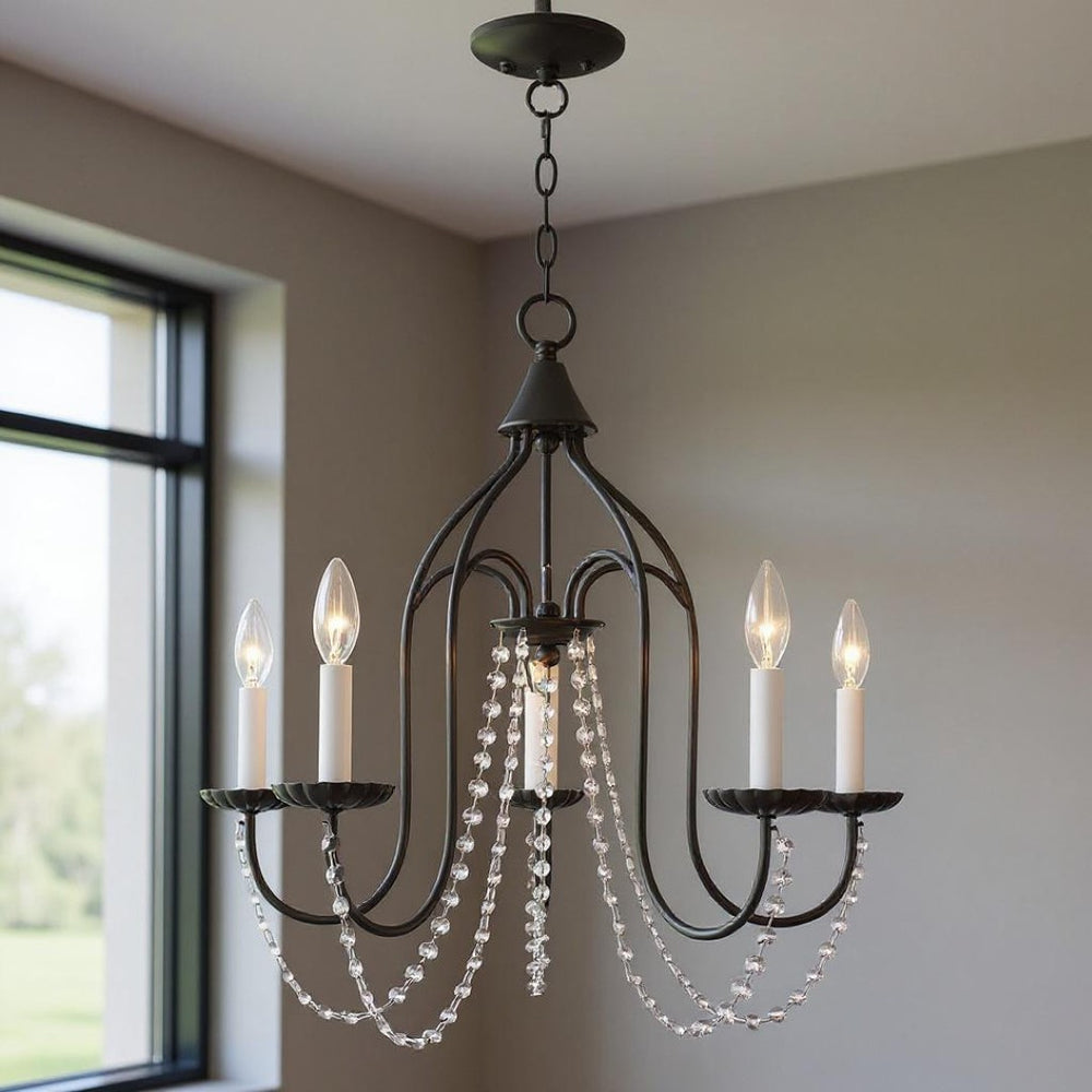 HomeRoots Five Light Dimmable Chandelier with Sleek Cylinder Shades for Modern Homes - Stylish Ambiance Lighting 687205