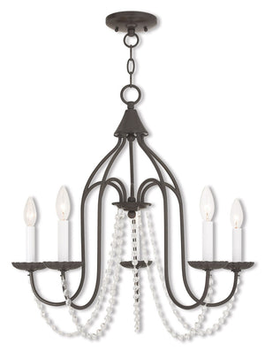 HomeRoots Five Light Dimmable Chandelier with Sleek Cylinder Shades for Modern Homes - Stylish Ambiance Lighting 687205
