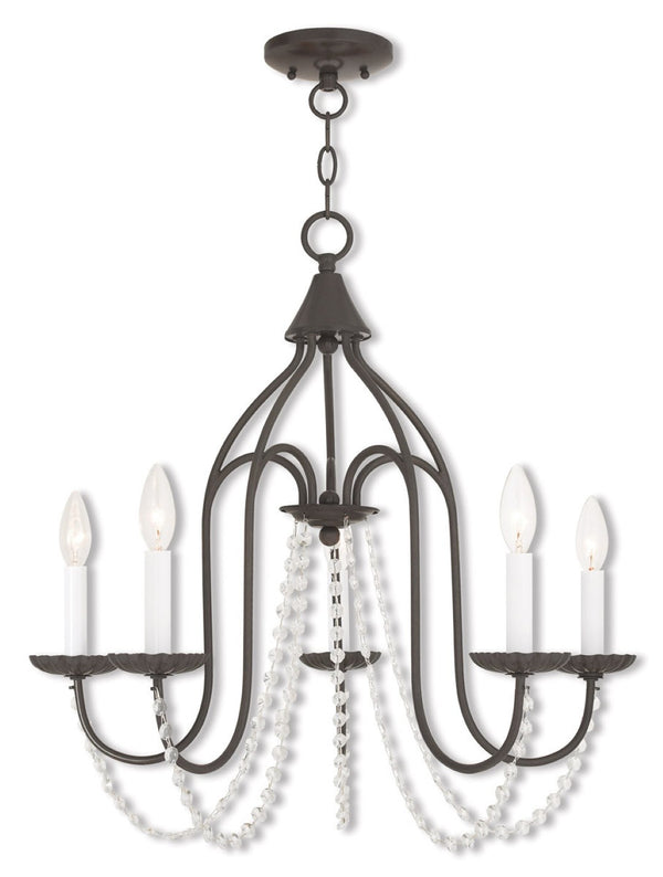 HomeRoots Five Light Dimmable Chandelier with Sleek Cylinder Shades for Modern Homes - Stylish Ambiance Lighting 687205