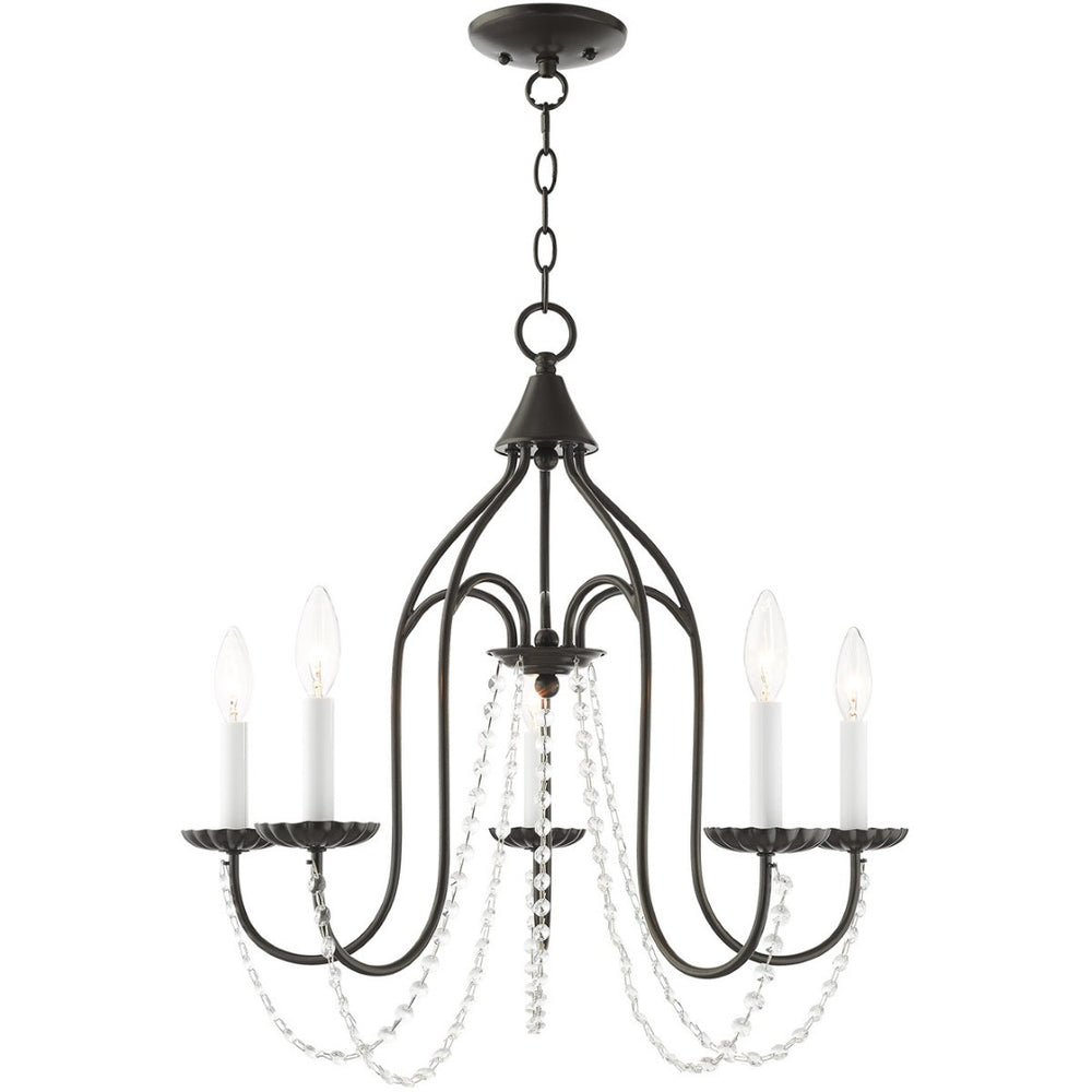 HomeRoots Five Light Dimmable Chandelier with Sleek Cylinder Shades for Modern Homes - Stylish Ambiance Lighting 687205