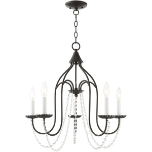 HomeRoots Five Light Dimmable Chandelier with Sleek Cylinder Shades for Modern Homes - Stylish Ambiance Lighting 687205