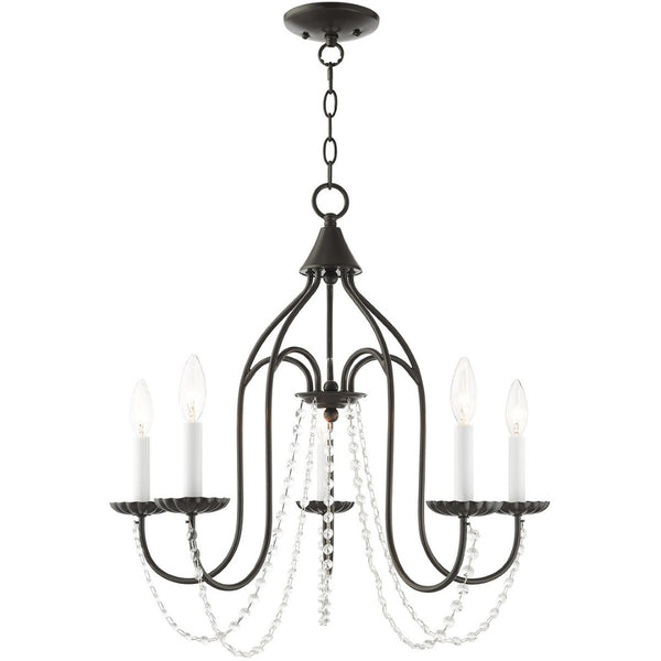 HomeRoots Five Light Dimmable Chandelier with Sleek Cylinder Shades for Modern Homes - Stylish Ambiance Lighting 687205