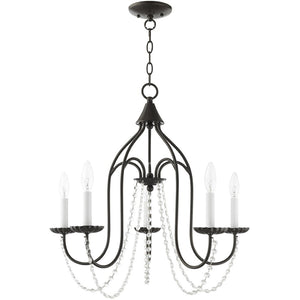 HomeRoots Five Light Dimmable Chandelier with Sleek Cylinder Shades for Modern Homes - Stylish Ambiance Lighting 687205