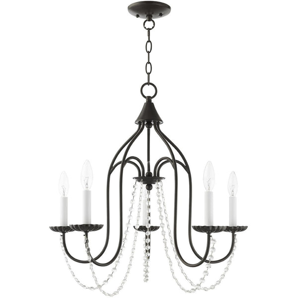 HomeRoots Five Light Dimmable Chandelier with Sleek Cylinder Shades for Modern Homes - Stylish Ambiance Lighting 687205