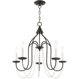 HomeRoots Five Light Dimmable Chandelier with Sleek Cylinder Shades for Modern Homes - Stylish Ambiance Lighting 687205