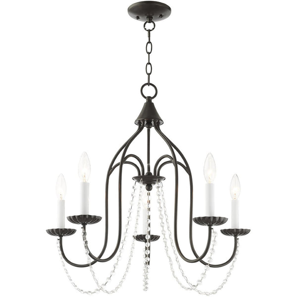 HomeRoots Five Light Dimmable Chandelier with Sleek Cylinder Shades for Modern Homes - Stylish Ambiance Lighting 687205