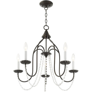 HomeRoots Five Light Dimmable Chandelier with Sleek Cylinder Shades for Modern Homes - Stylish Ambiance Lighting 687205