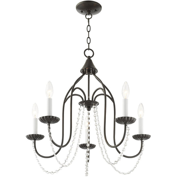 HomeRoots Five Light Dimmable Chandelier with Sleek Cylinder Shades for Modern Homes - Stylish Ambiance Lighting 687205