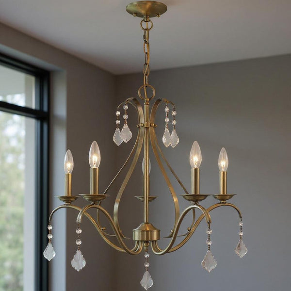 HomeRoots Five Light Dimmable Chandelier - Modern Cylindrical Shades for Stylish Ambiance in Any Room 687210