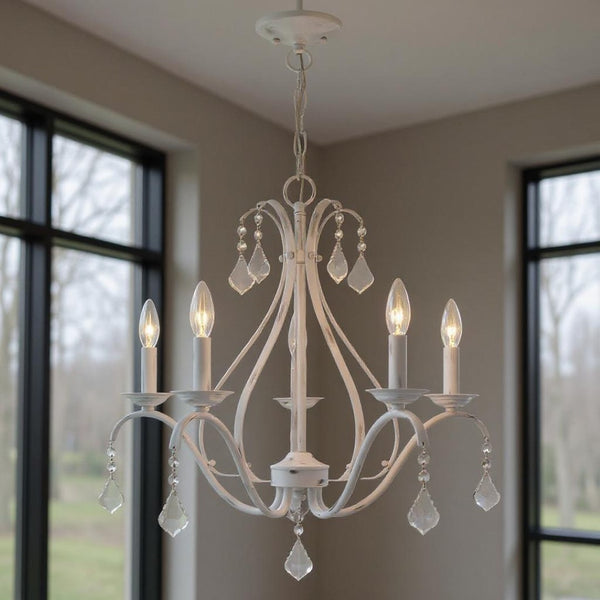 HomeRoots Five Light Dimmable Chandelier with Cylinder Shades - Modern Design for Elegant Ambiance & Versatility 687211