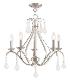 HomeRoots Five Light Dimmable Chandelier - Modern Cylindrical Shades for Versatile Ambient Lighting in Style 687212