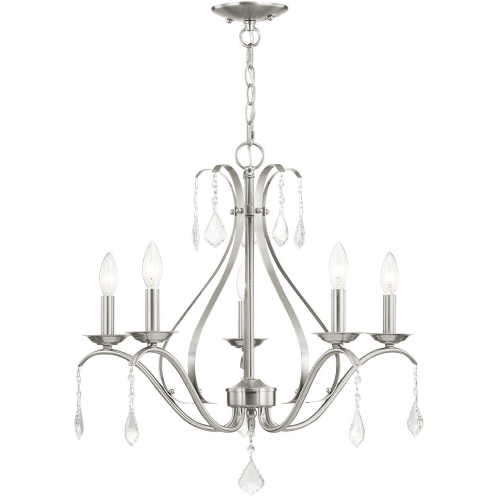 HomeRoots Five Light Dimmable Chandelier - Modern Cylindrical Shades for Versatile Ambient Lighting in Style 687212