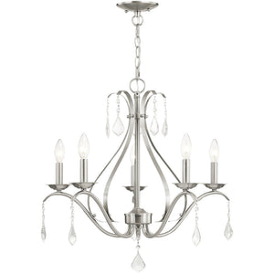 HomeRoots Five Light Dimmable Chandelier - Modern Cylindrical Shades for Versatile Ambient Lighting in Style 687212