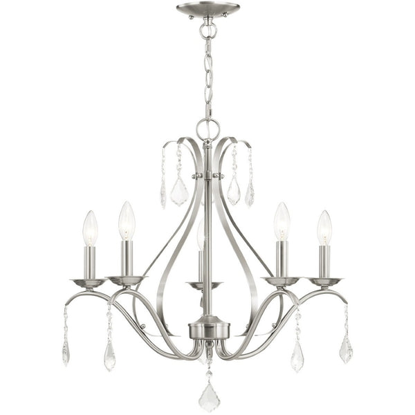 HomeRoots Five Light Dimmable Chandelier - Modern Cylindrical Shades for Versatile Ambient Lighting in Style 687212