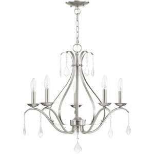 HomeRoots Five Light Dimmable Chandelier - Modern Cylindrical Shades for Versatile Ambient Lighting in Style 687212