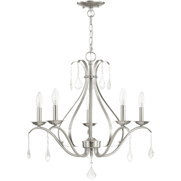 HomeRoots Five Light Dimmable Chandelier - Modern Cylindrical Shades for Versatile Ambient Lighting in Style 687212