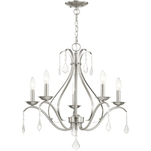 HomeRoots Five Light Dimmable Chandelier - Modern Cylindrical Shades for Versatile Ambient Lighting in Style 687212