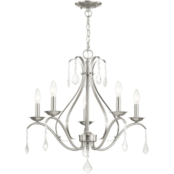 HomeRoots Five Light Dimmable Chandelier - Modern Cylindrical Shades for Versatile Ambient Lighting in Style 687212