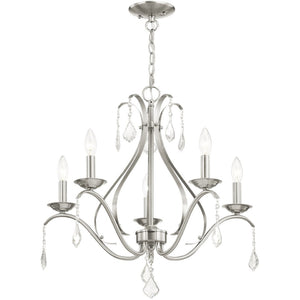 HomeRoots Five Light Dimmable Chandelier - Modern Cylindrical Shades for Versatile Ambient Lighting in Style 687212