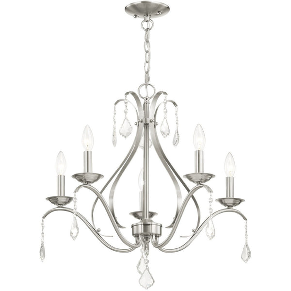 HomeRoots Five Light Dimmable Chandelier - Modern Cylindrical Shades for Versatile Ambient Lighting in Style 687212