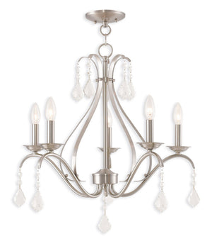 HomeRoots Five Light Dimmable Chandelier - Modern Cylindrical Shades for Versatile Ambient Lighting in Style 687212
