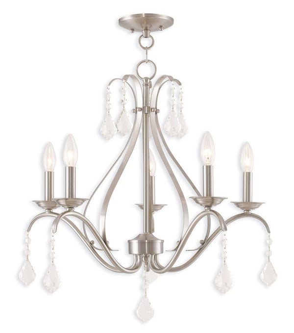 HomeRoots Five Light Dimmable Chandelier - Modern Cylindrical Shades for Versatile Ambient Lighting in Style 687212
