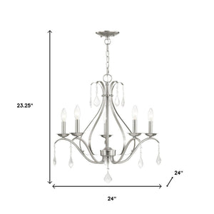 HomeRoots Five Light Dimmable Chandelier - Modern Cylindrical Shades for Versatile Ambient Lighting in Style 687212