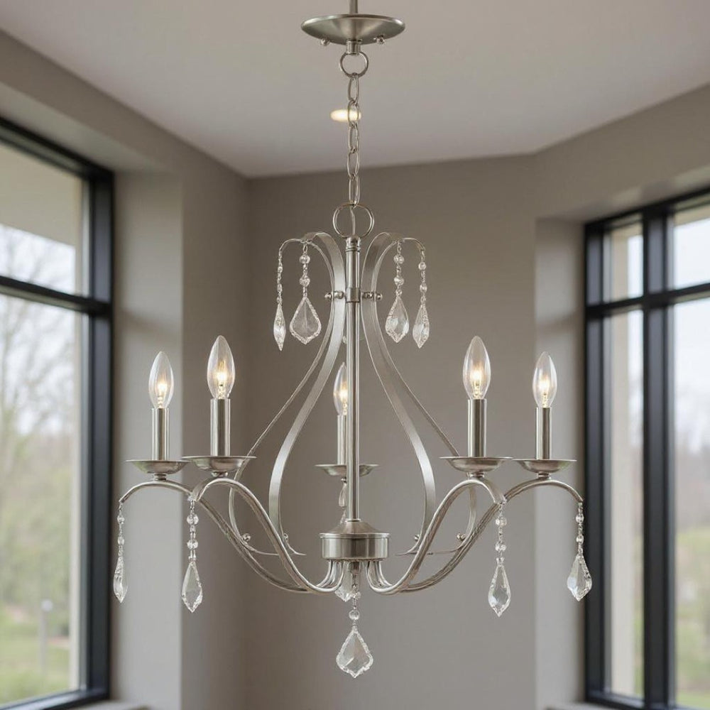 HomeRoots Five Light Dimmable Chandelier - Modern Cylindrical Shades for Versatile Ambient Lighting in Style 687212