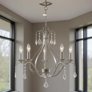 HomeRoots Five Light Dimmable Chandelier - Modern Cylindrical Shades for Versatile Ambient Lighting in Style 687212