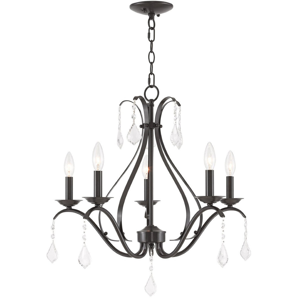 HomeRoots Five Light Dimmable Chandelier with Sleek Cylindrical Shades - Modern Steel Fixture for Any Room 687213