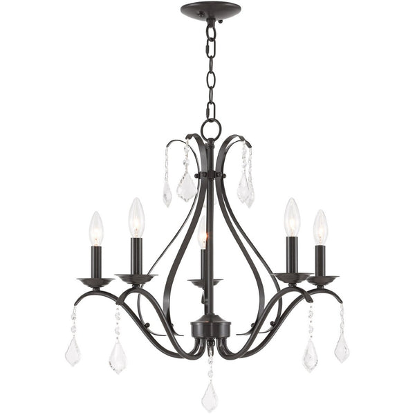 HomeRoots Five Light Dimmable Chandelier with Sleek Cylindrical Shades - Modern Steel Fixture for Any Room 687213