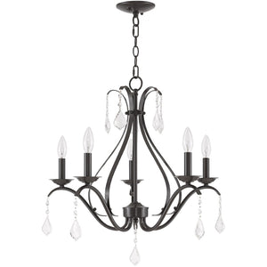 HomeRoots Five Light Dimmable Chandelier with Sleek Cylindrical Shades - Modern Steel Fixture for Any Room 687213