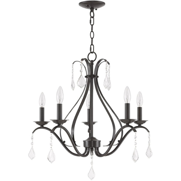 HomeRoots Five Light Dimmable Chandelier with Sleek Cylindrical Shades - Modern Steel Fixture for Any Room 687213