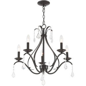 HomeRoots Five Light Dimmable Chandelier with Sleek Cylindrical Shades - Modern Steel Fixture for Any Room 687213