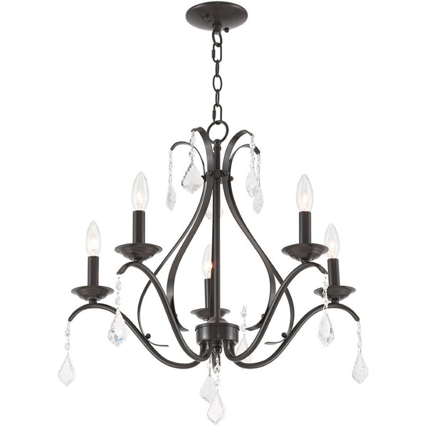 HomeRoots Five Light Dimmable Chandelier with Sleek Cylindrical Shades - Modern Steel Fixture for Any Room 687213