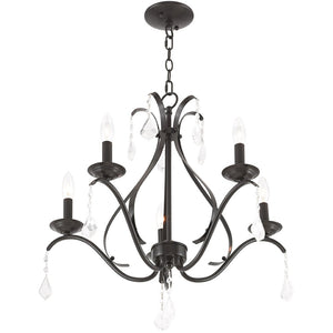 HomeRoots Five Light Dimmable Chandelier with Sleek Cylindrical Shades - Modern Steel Fixture for Any Room 687213