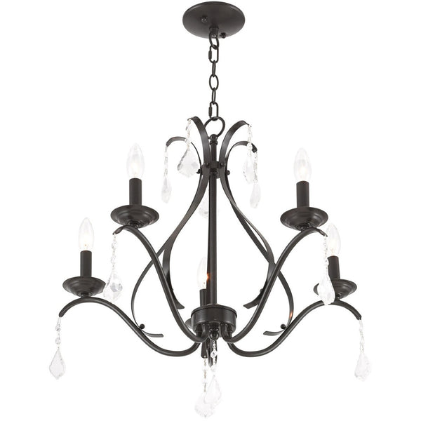 HomeRoots Five Light Dimmable Chandelier with Sleek Cylindrical Shades - Modern Steel Fixture for Any Room 687213