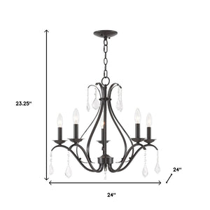 HomeRoots Five Light Dimmable Chandelier with Sleek Cylindrical Shades - Modern Steel Fixture for Any Room 687213