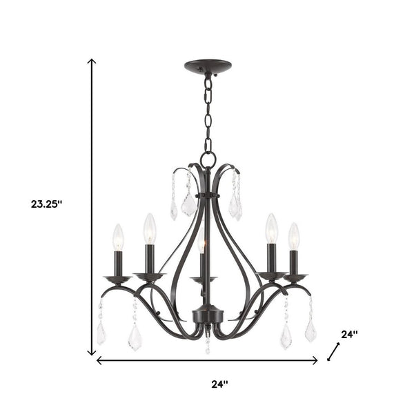 HomeRoots Five Light Dimmable Chandelier with Sleek Cylindrical Shades - Modern Steel Fixture for Any Room 687213