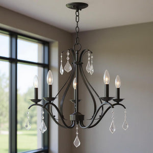 HomeRoots Five Light Dimmable Chandelier with Sleek Cylindrical Shades - Modern Steel Fixture for Any Room 687213
