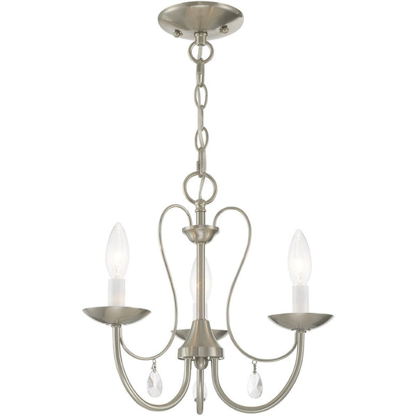 HomeRoots Nickel Three-Light Dimmable Chandelier with Unique Cylinder Shades for Elegant Ambient Lighting 687215