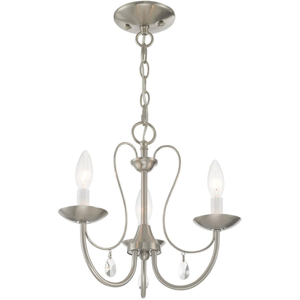 HomeRoots Nickel Three-Light Dimmable Chandelier with Unique Cylinder Shades for Elegant Ambient Lighting 687215