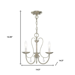 HomeRoots Nickel Three-Light Dimmable Chandelier with Unique Cylinder Shades for Elegant Ambient Lighting 687215