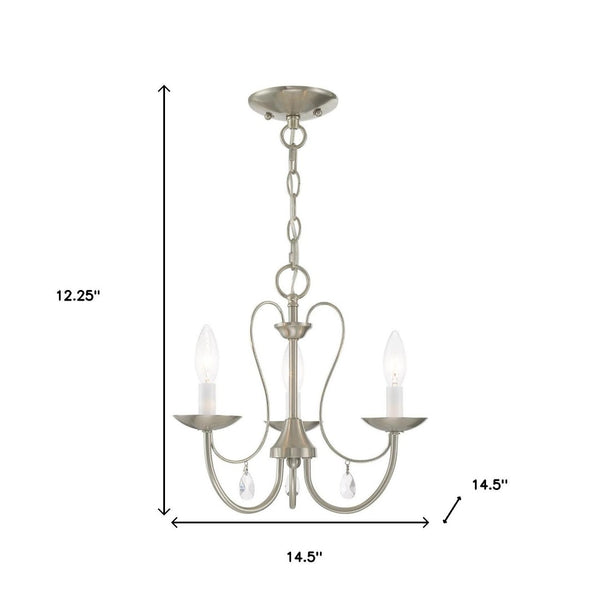 HomeRoots Nickel Three-Light Dimmable Chandelier with Unique Cylinder Shades for Elegant Ambient Lighting 687215
