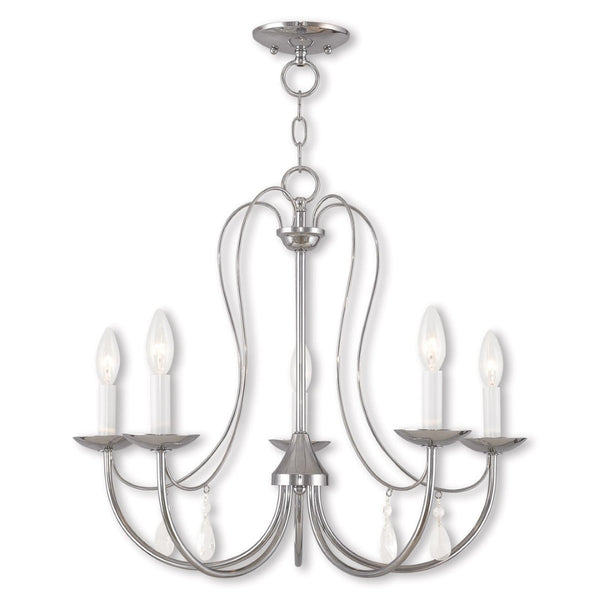 HomeRoots Five Light Dimmable Chandelier with Cylinder Shades - Modern Steel Design for Versatile Lighting 687217