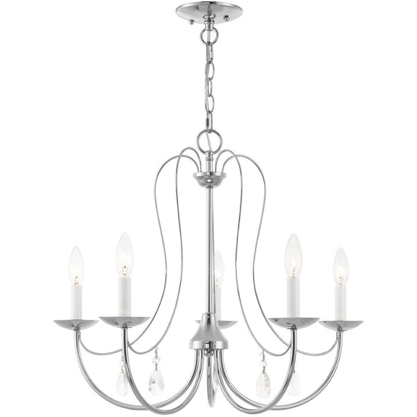HomeRoots Five Light Dimmable Chandelier with Cylinder Shades - Modern Steel Design for Versatile Lighting 687217