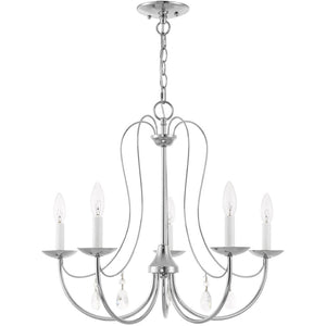 HomeRoots Five Light Dimmable Chandelier with Cylinder Shades - Modern Steel Design for Versatile Lighting 687217